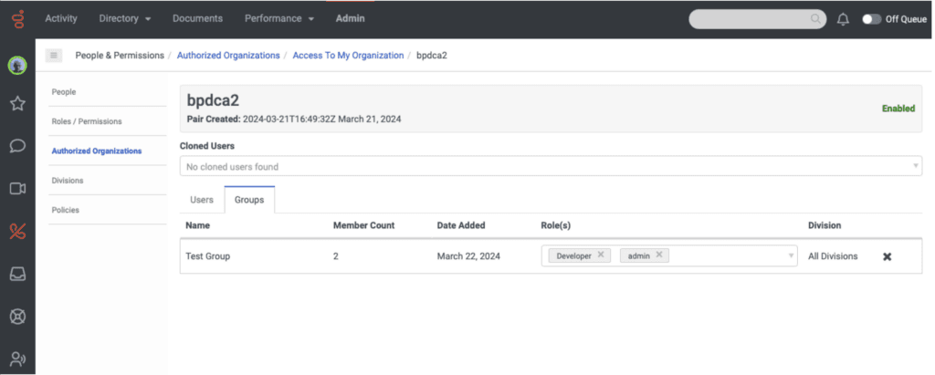 Current authorized groups UI