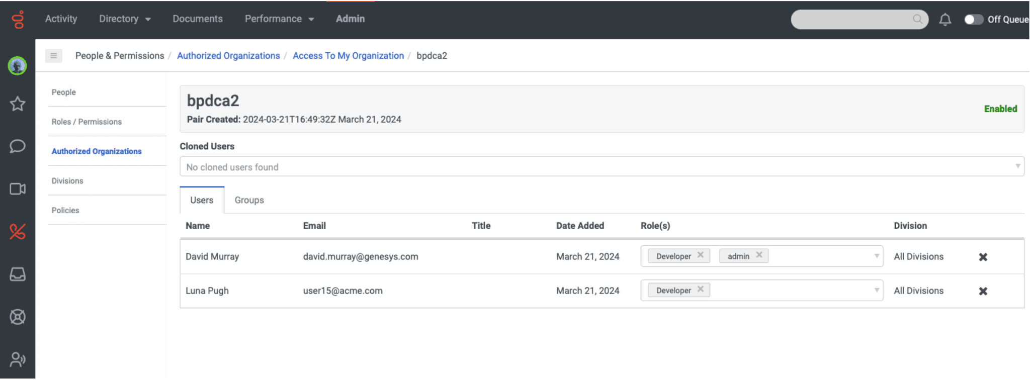 Division-specific role assignments - Genesys Cloud Resource Center