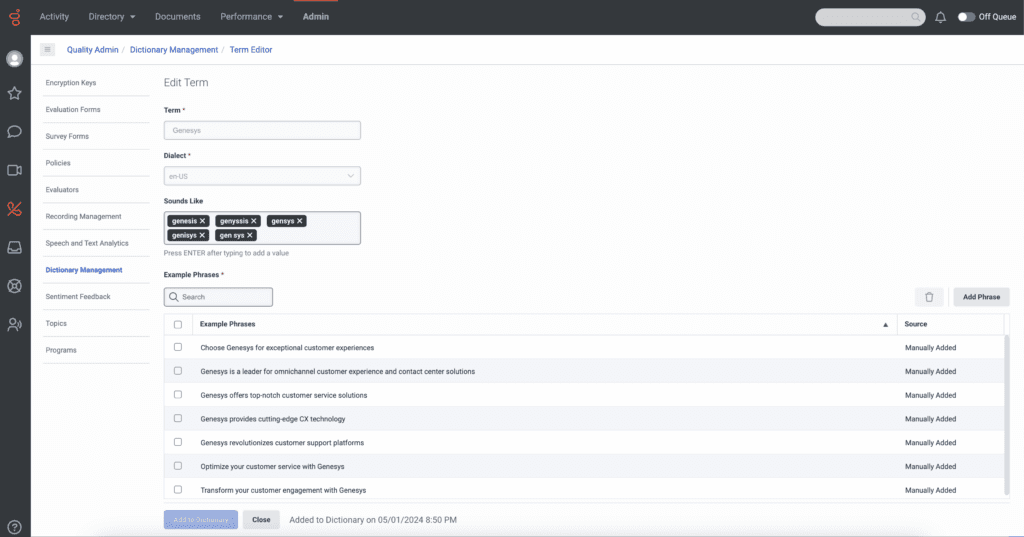 New dictionary management feature