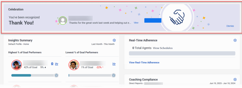 Recognition on the Agent Activity view