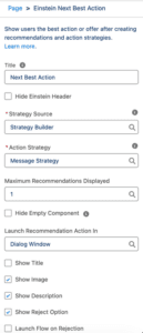 Einstein Next Best Action configuration properties