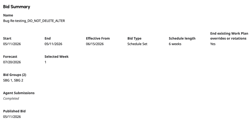 Displays the bid summary section.
