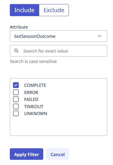 Bot session outcome filter