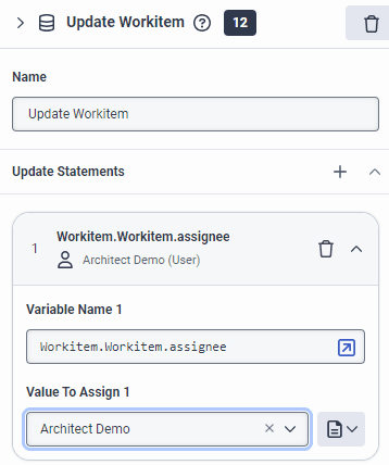 Update Workitem action variable for assignee