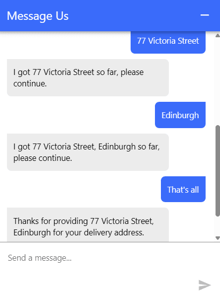 Example 2 Early exit example: delivery_address - delivery address including house number and pincode.