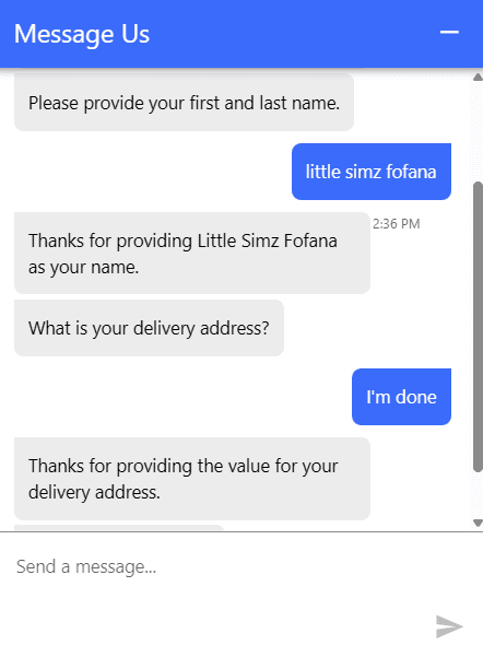 Example 3 Early exit example: delivery_address - delivery address including house number and pincode.