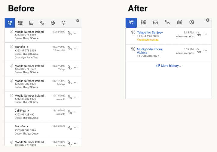 Before and after call history