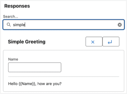 This image is a screenshot of the Canned Response with a variable in CX Cloud, Digital and AI utility.