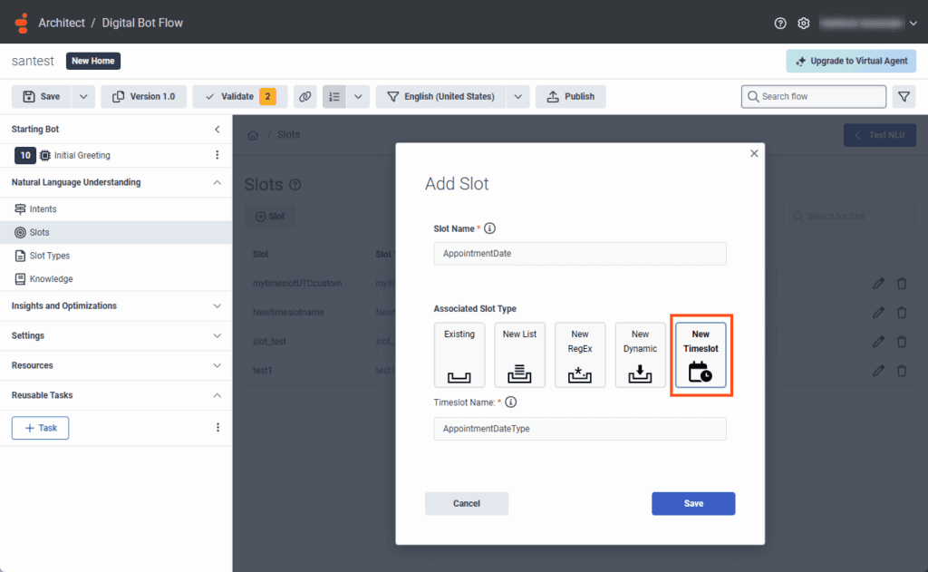 Natural Language Understanding - Timeslot Slot
