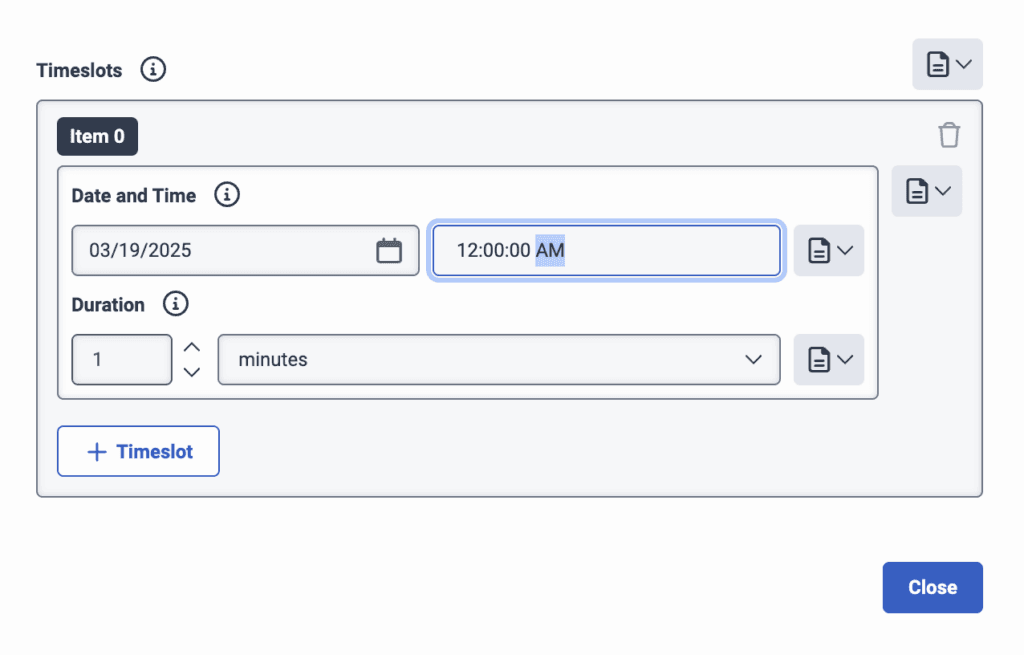 Timeslot collection form