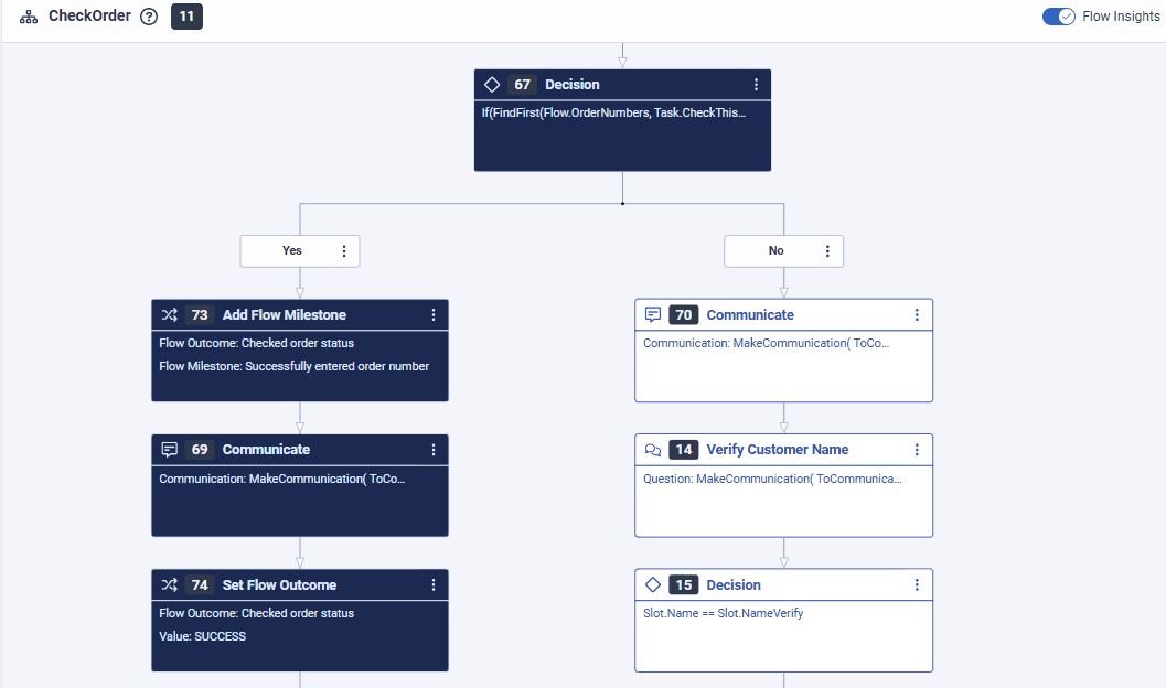 Decision action example in a bot flow