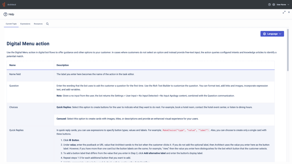 Expanded Resource Center help view