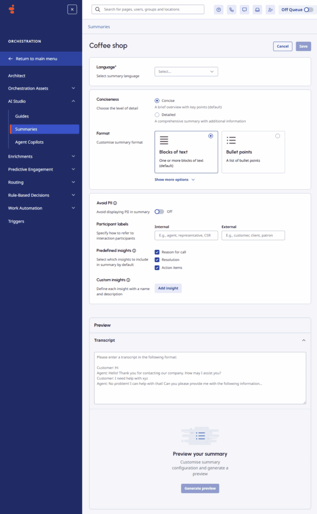 Customizable summaries overview - Genesys Cloud Resource Center