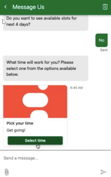 Time picker in bot conversations