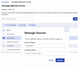 Screenshot showing reassign customer intent procedure.