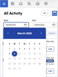 Activity view filtering by date range