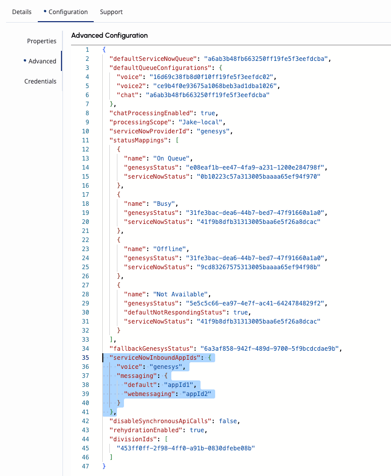 This image is a screenshot of the attribute configuration of the Unified Experience integration.