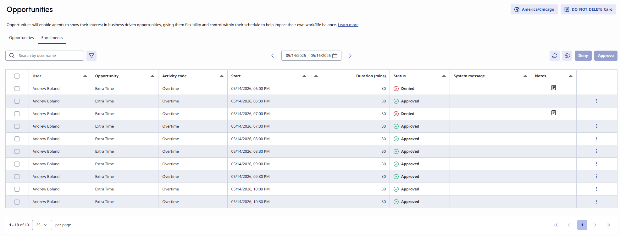 Displays the Enrollments tab.