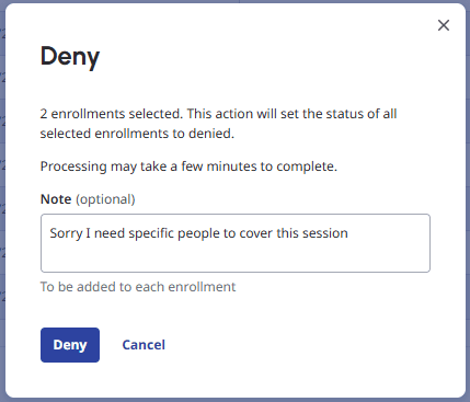 Displays the Deny dialog box.