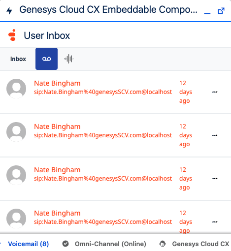 This image is a screenshot of the voicemail component in Salesforce Service Cloud console.