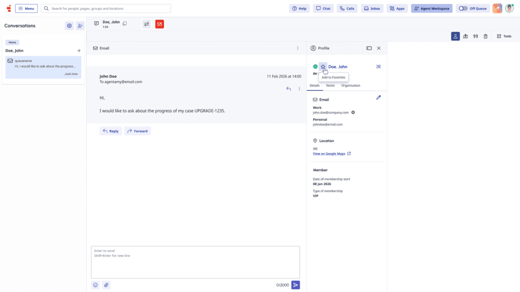 Mark an external contact as a favorite in the Profile Panel