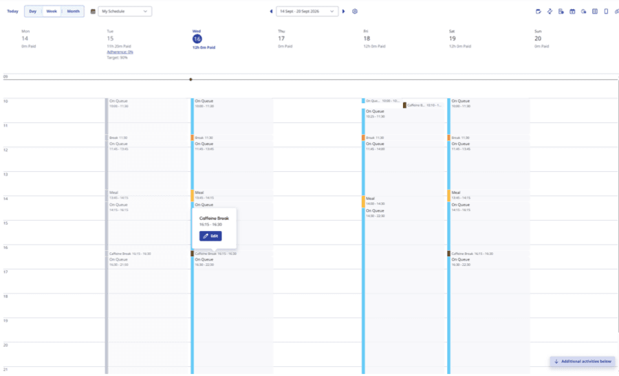 Displays the Schedule of the agent
