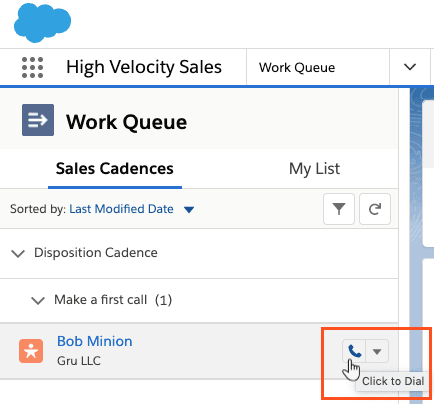 Click to enlarge. Click-to-dial in High Velocity Sales