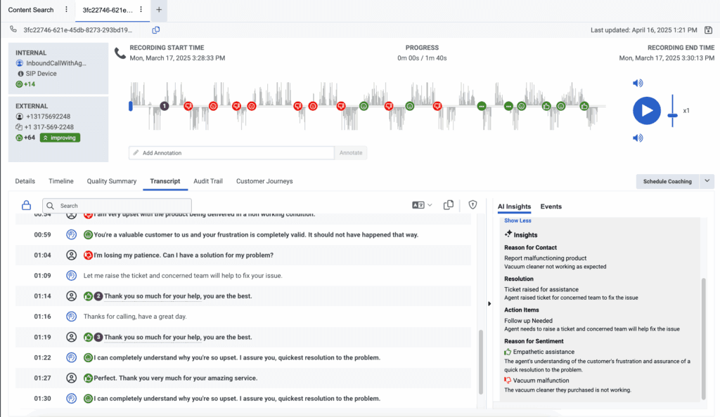 Click to enlarge. AI insights tab - reason for sentiment