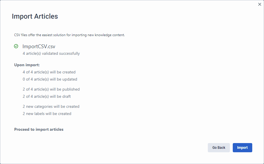 Click to enlarge. Import these articles into a knowledge base dialog