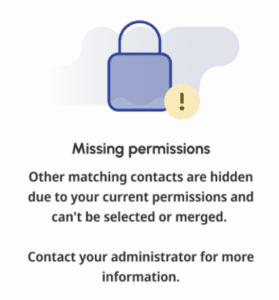 Click to enlarge. Screenshot showing missing permissions message.
