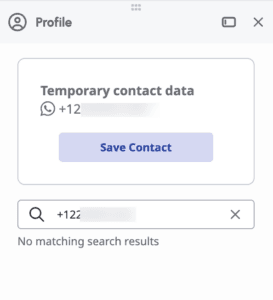 Click to enlarge. Screenshot showing Whatsapp interaction in Profile panel