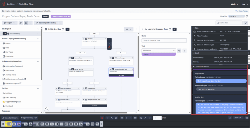 Click to enlarge. Communications panel example