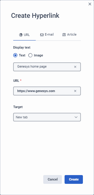 Click to enlarge. Create a hyperlink in a knowledge base article