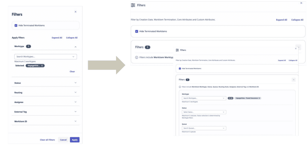 Click to enlarge. Collapsible sections and filter option changes