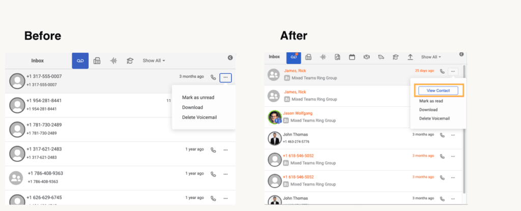 Click to enlarge. Before and after voice mail inbox