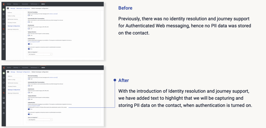 Click to enlarge. Messenger configuration UI