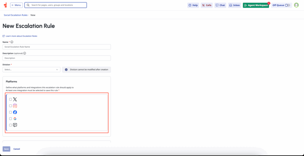 Click to enlarge. After Selection of platform+integration