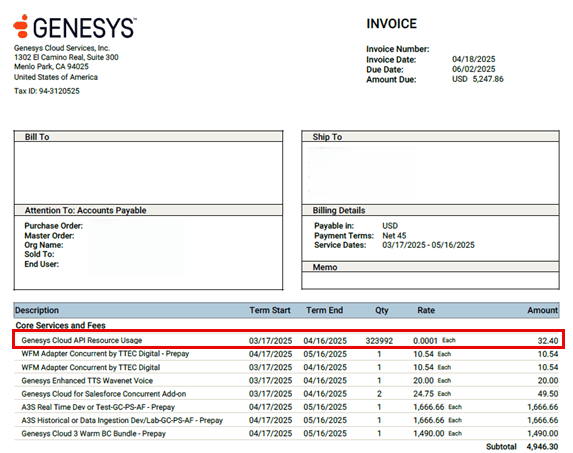 Click to enlarge. Match resource usage to your invoice example