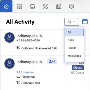 Click to enlarge. Activity view filetering by interaction type