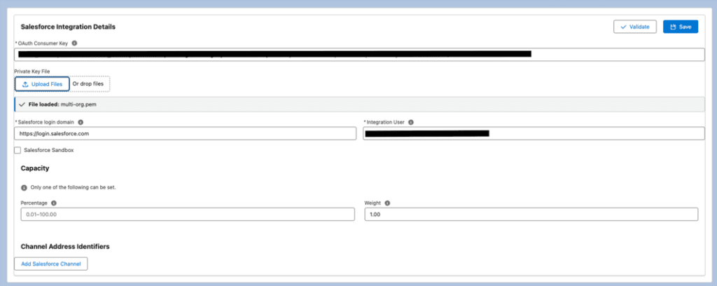 Click to enlarge. This is a screenshot of the BYOC CCaaS integration in Salesforce Service Cloud Voice.