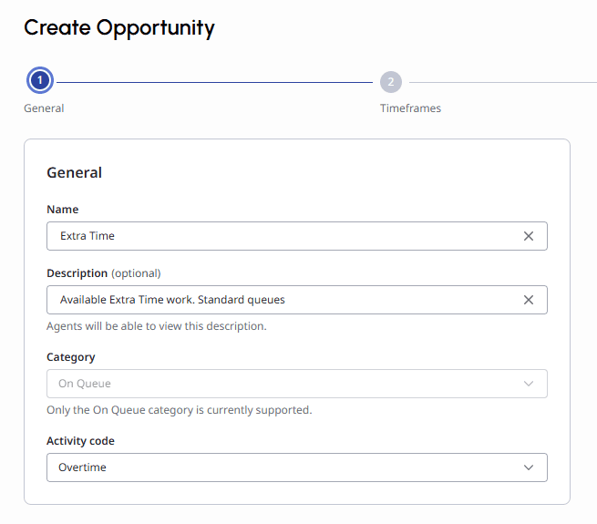 Click to enlarge. Displays the General section of the Create Opportunities page