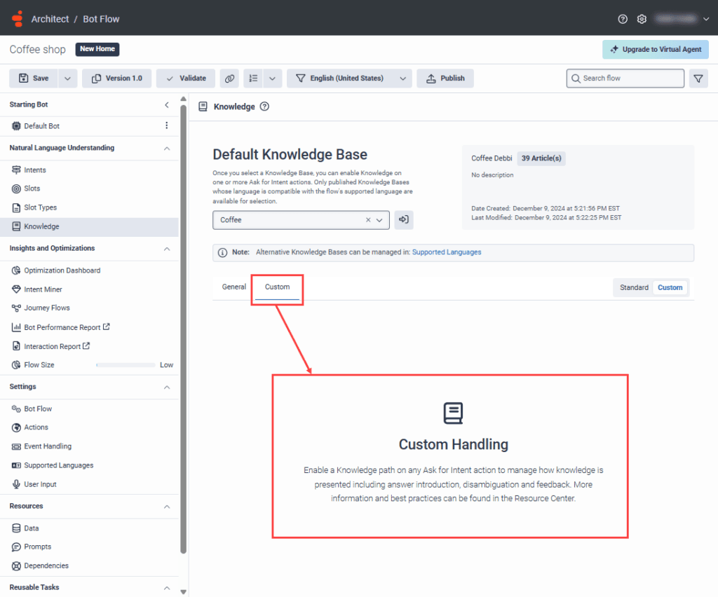 Default Bot Control knowledge behavior in your voice or digital bot flow - Genesys ...